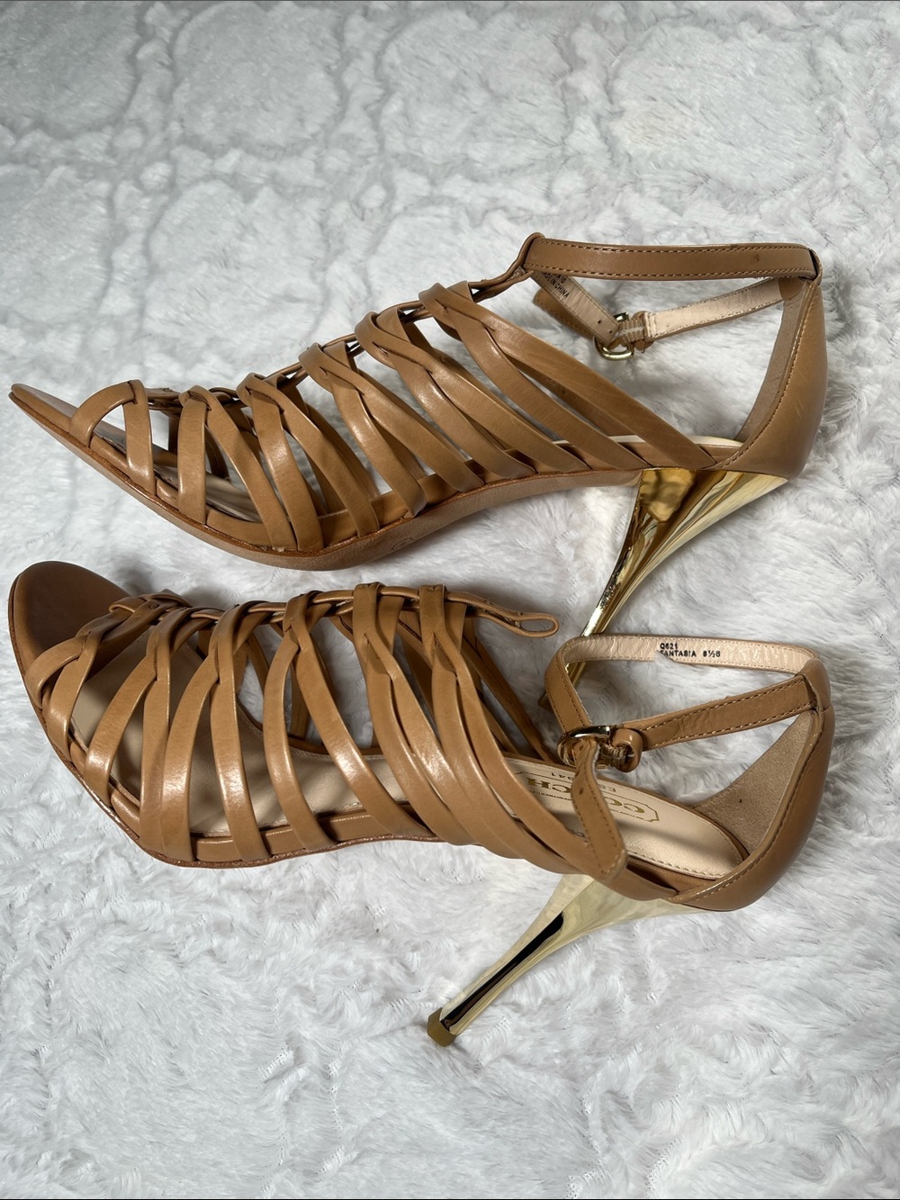 COACH Tan Strappy Cage Heels sz 6.5 - Picture 2 of 5